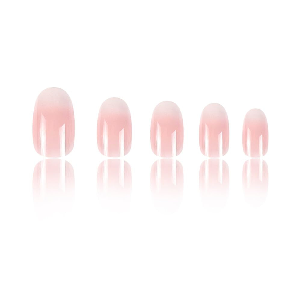 24Pcs Acrylic Almond Press on Nails Short round Fake Nails White Ombre False Nails with Almond Shape Press on Nails Designs Nails Press on Artificial Nails Stick on Nails for Women Girls